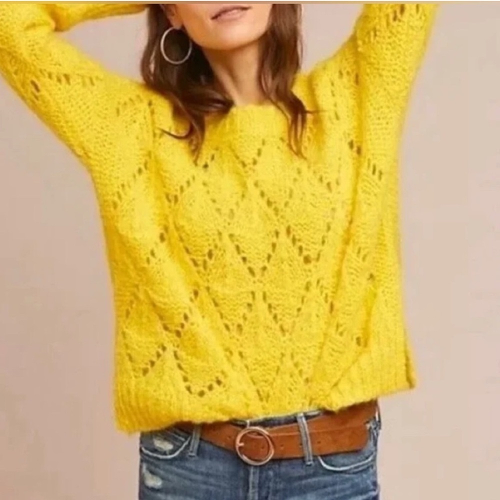 Anthropologie Vibrant Yellow Knit sweater / made in Italy / Oversized S